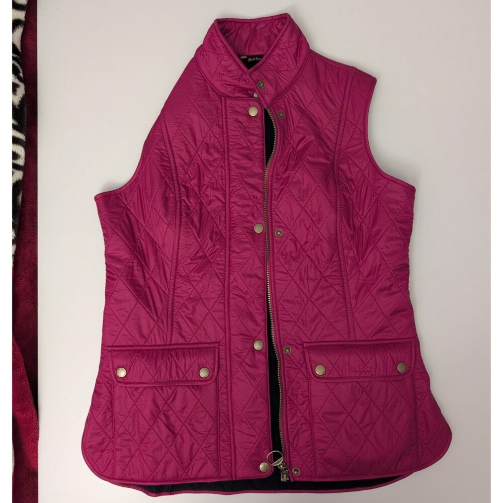 Barbour Cavalry Gilet Quilted Fleece Vest Pink Magenta Womens US 8 UK 12 Lined